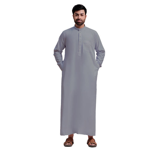 Traditional Dishdasha – Mens Saudi Style Thobe Classic - Full Length Long Sleeve Islamic Thobe - Silver