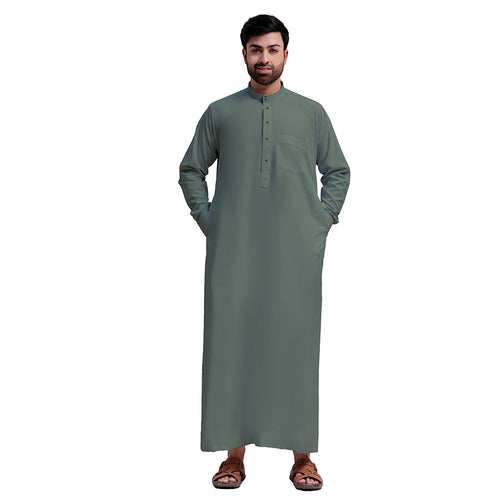 Traditional Dishdasha – Mens Saudi Style Thobe Classic - Full Length Long Sleeve Islamic Thobe - Green