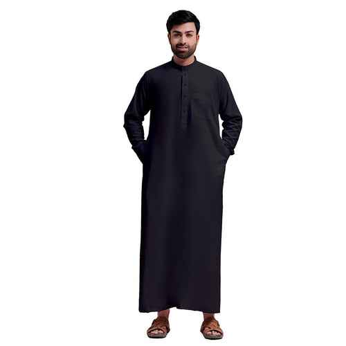 Traditional Dishdasha – Mens Saudi Style Thobe Classic - Full Length Long Sleeve Islamic Thobe - Black