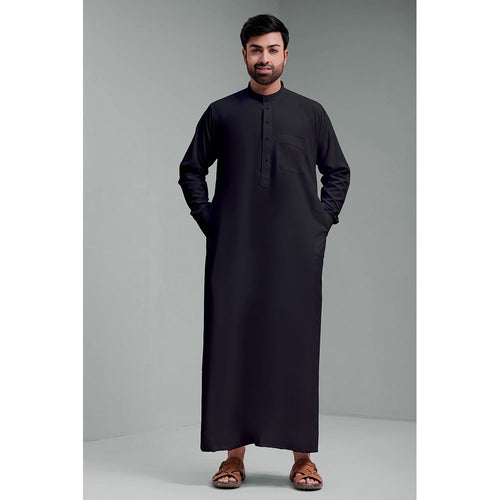 Traditional Dishdasha – Mens Saudi Style Thobe Classic - Full Length Long Sleeve Islamic Thobe - Black