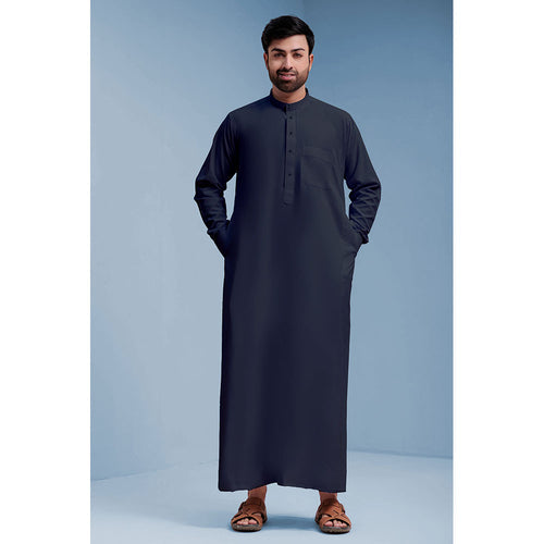 Traditional Dishdasha – Mens Saudi Style Thobe Classic - Full Length Long Sleeve Islamic Thobe - Navy