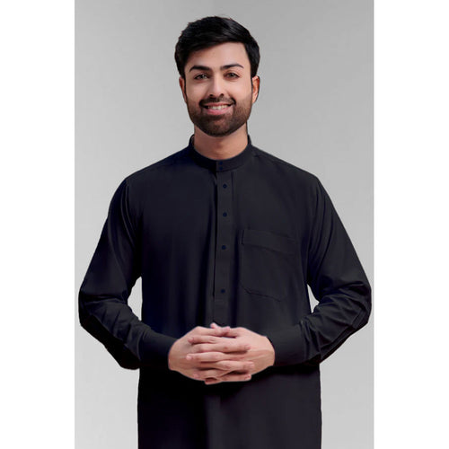 Traditional Dishdasha – Mens Saudi Style Thobe Classic - Full Length Long Sleeve Islamic Thobe - Black