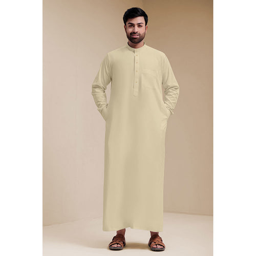 Traditional Dishdasha – Mens Saudi Style Thobe Classic - Full Length Long Sleeve Islamic Thobe - Beige