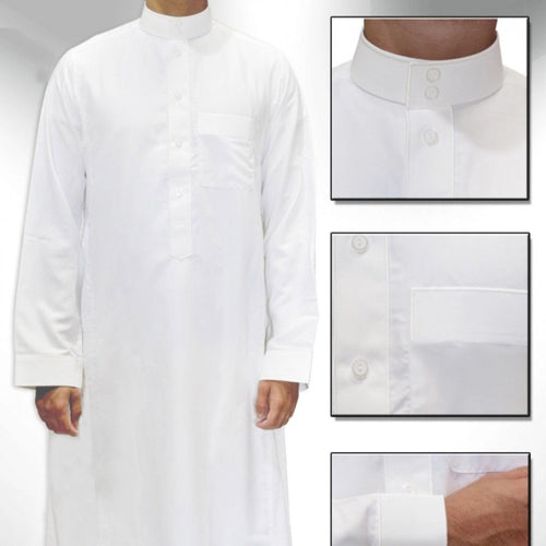 Traditional Dishdasha – Mens Saudi Style Thobe Classic - Full Length Long Sleeve Islamic Thobe - White