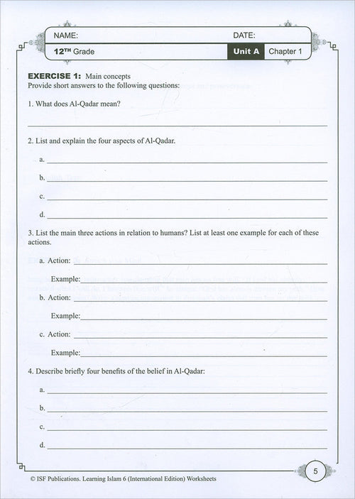 Learning Islam Workbook: Level 6 (12th Grade, Weekend/International Edition