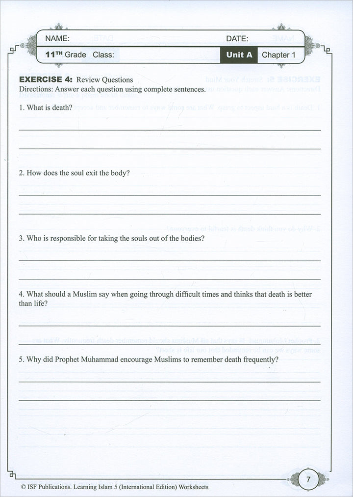 Learning Islam Workbook: Level 5 (11th Grade, Weekend/International Edition