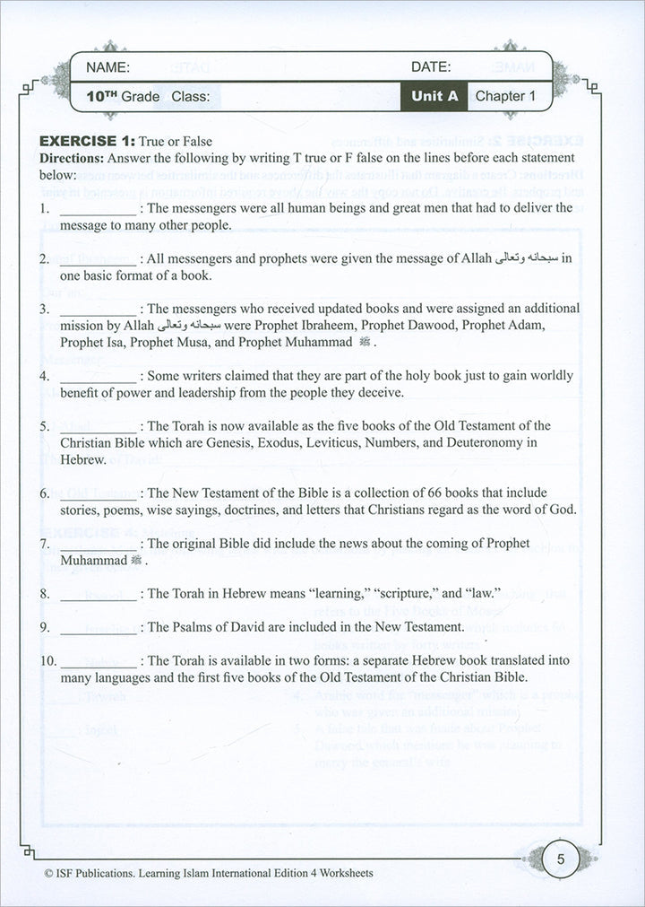 Learning Islam Workbook: Level 4 (10th Grade, Weekend/International Edition