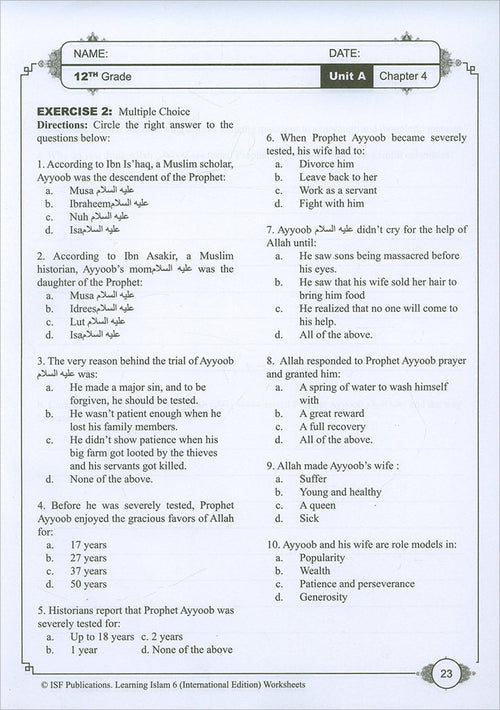 Learning Islam Workbook: Level 6 (12th Grade, Weekend/International Edition