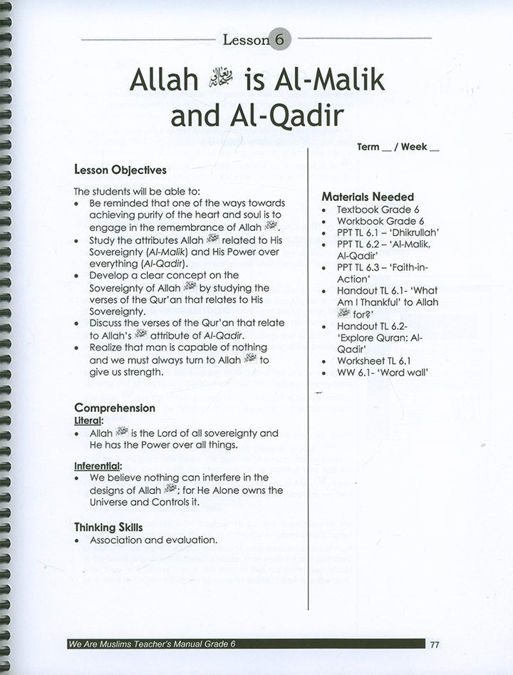 We Are Muslim Teacher's Manual: Grade 6 (Spiral Binding)