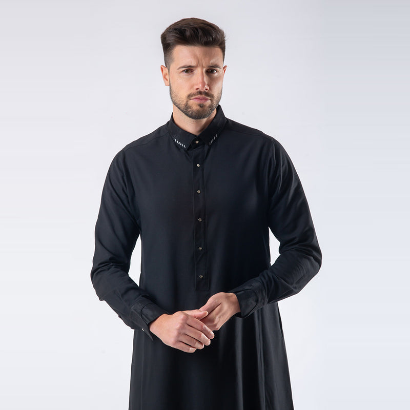 Lawung 2024 Smart Thobe - Premium Suit Fabric - Black AAR2404