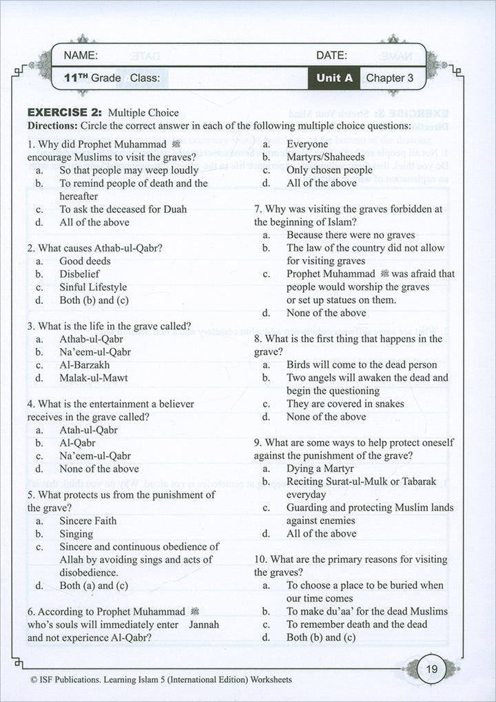 Learning Islam Workbook: Level 5 (11th Grade, Weekend/International Edition