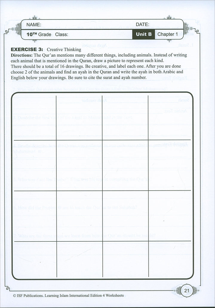 Learning Islam Workbook: Level 4 (10th Grade, Weekend/International Edition