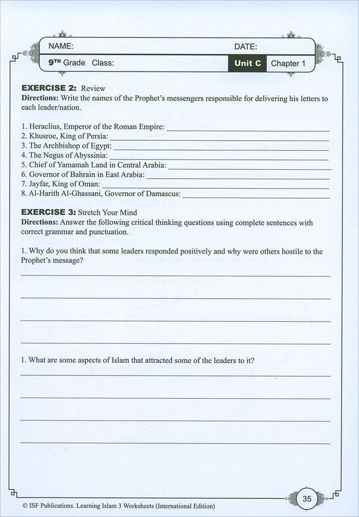 Learning Islam Workbook: Level 3 (9th Grade, Weekend/International Edition