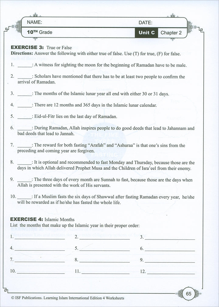 Learning Islam Workbook: Level 4 (10th Grade, Weekend/International Edition