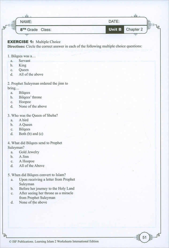 Learning Islam Workbook: Level 2 (8th Grade, Weekend/International Edition