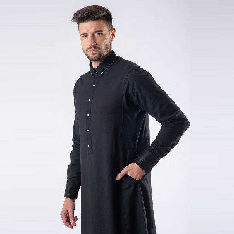 Lawung 2024 Smart Thobe - Premium Suit Fabric - Black AAR2404