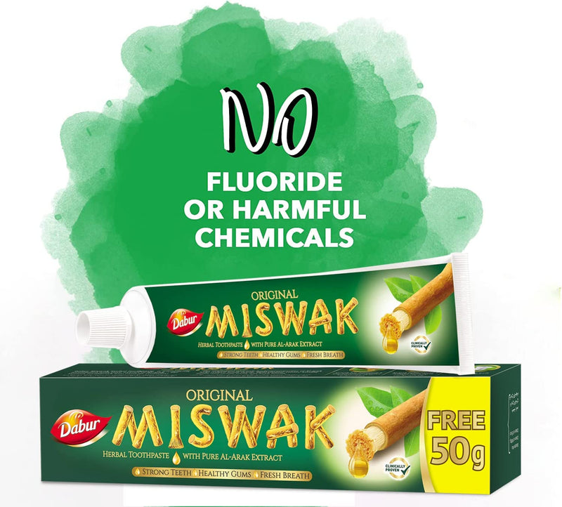 (Pack of 3) Dabur Miswak Sewak Meswak Siwak Natural Herbal Halal Islamic Toothpaste (Net Weight: 120g + 50g Free)