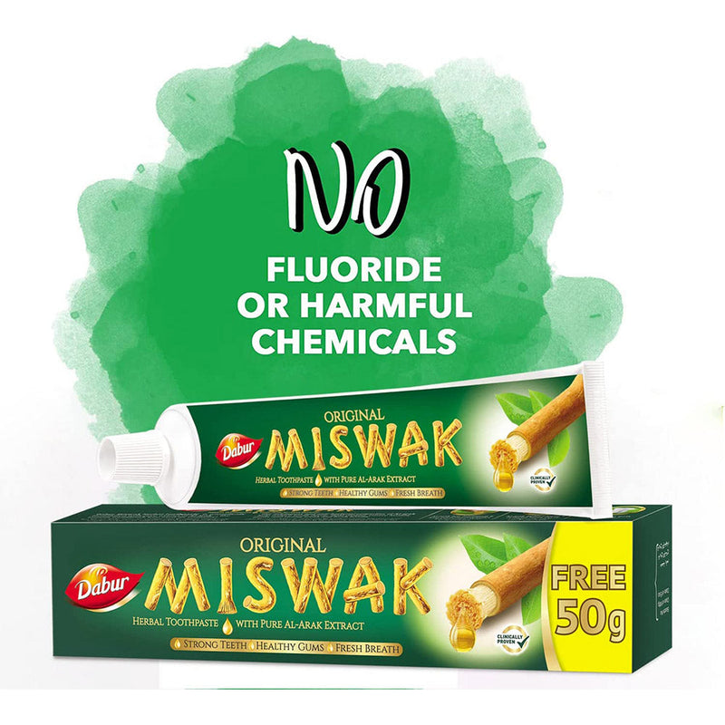 (Pack of 6) Dabur Miswak Sewak Meswak Siwak Natural Herbal Halal Islamic Toothpaste (Net Weight: 120g + 50g Free)