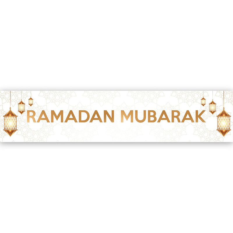 Ramadan Mubarak Banner - White & Gold Lanterns