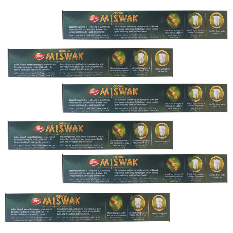 (Pack of 6) Dabur Miswak Sewak Meswak Siwak Natural Herbal Halal Islamic Toothpaste (Net Weight: 120g + 50g Free)