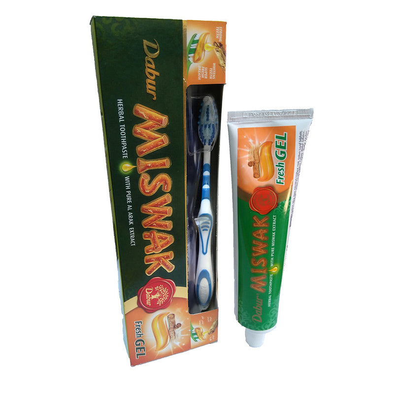 Dabur Miswak Herbal Toothpaste with Pure Arak Extract (free toothbrush included) Net Weight: 150g