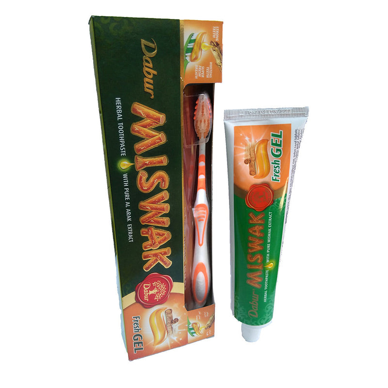 Dabur Miswak Herbal Toothpaste with Pure Arak Extract (free toothbrush included) Net Weight: 150g