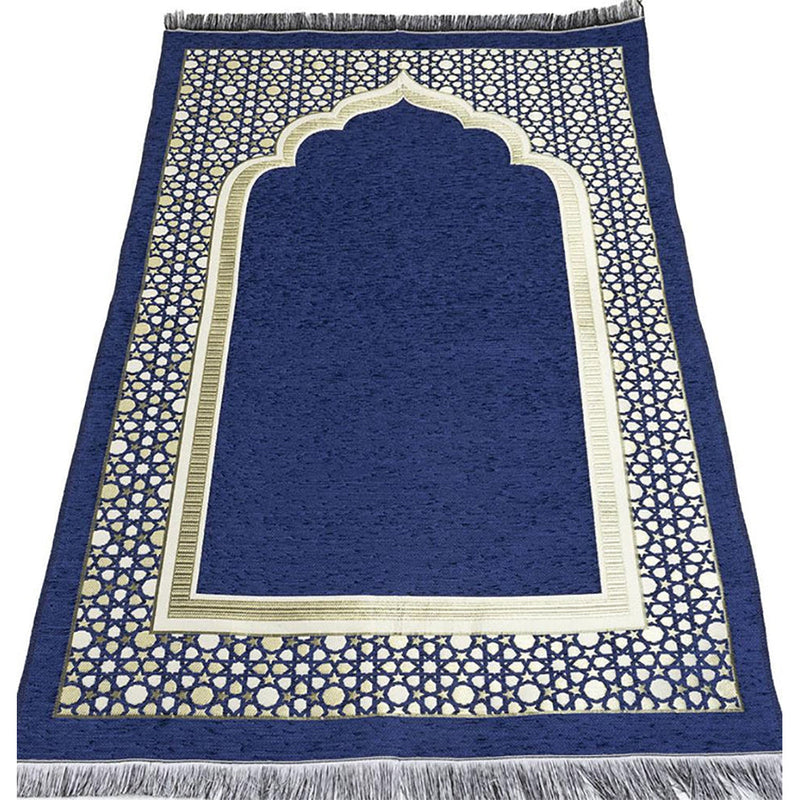 Chenille Embroidered Selcuk Star Islamic Prayer Mat - 4 Different Colors