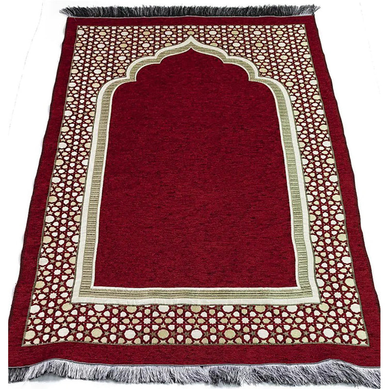 Chenille Embroidered Selcuk Star Islamic Prayer Mat - 4 Different Colors