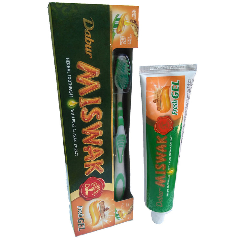 (Pack of 3) Dabur Miswak Herbal Toothpaste with Pure Arak Extract (free toothbrush included) Net Weight: 150g