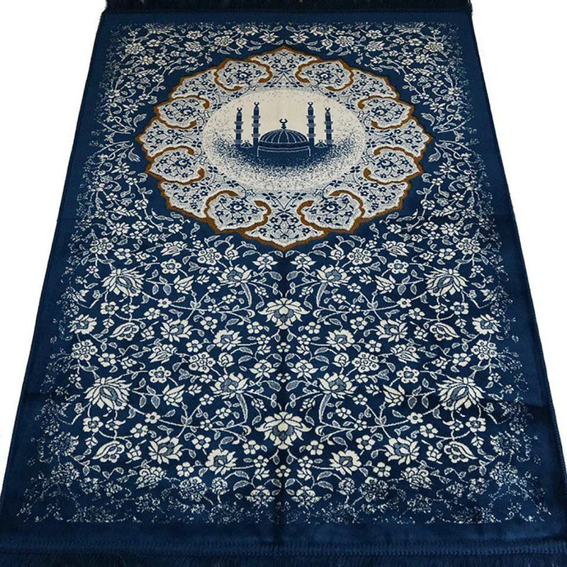 Plush Velvet Islamic Prayer Rug - Floral Mosque - 3 Different Colors