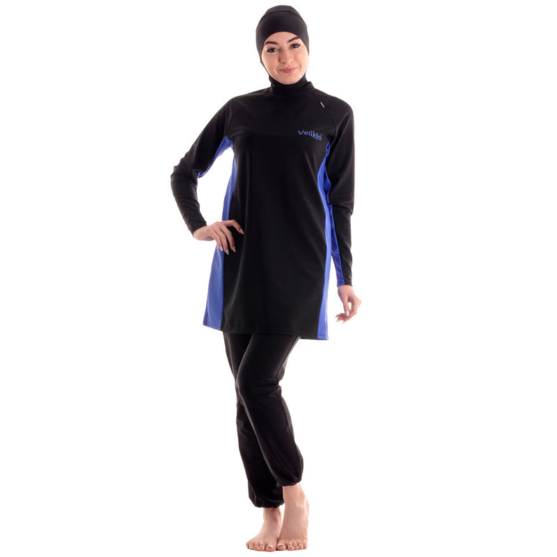 Veilkini Muslim Swimsuit for Women, Long-Sleeved Swimsuit, Burkini Hijab Bathing Suit, Regular Fit (Black)