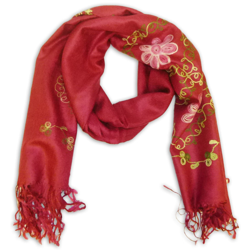 Women's Pashmina Embroidery Scarf Wrap Shawl with Fringes