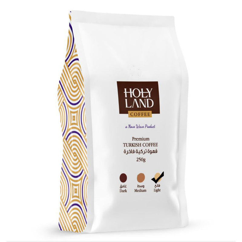 Holy Land Premium Turkish Ground Coffee, Light Roast with Cardamom, 100% Arabica Beans, Fresh & Finely Ground, 8.8 oz