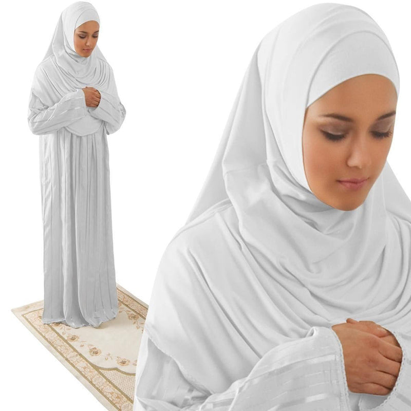 Amade Women's One-Piece Prayer Dress White Abaya Gift Set