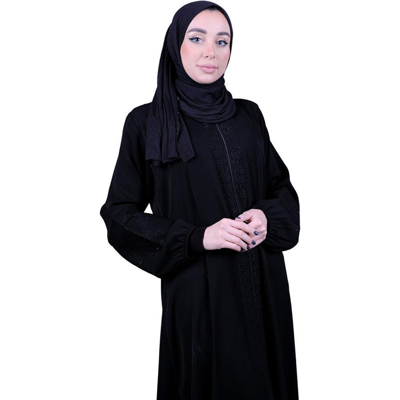 Al-Qadri Abayas for Muslim Women - Comfortable Arabic Abaya with Beautiful Black Embroidery - Long Prayer Dress