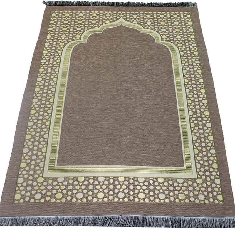 Chenille Embroidered Selcuk Star Islamic Prayer Mat - 4 Different Colors