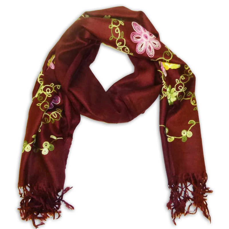 Women's Pashmina Embroidery Scarf Wrap Shawl with Fringes