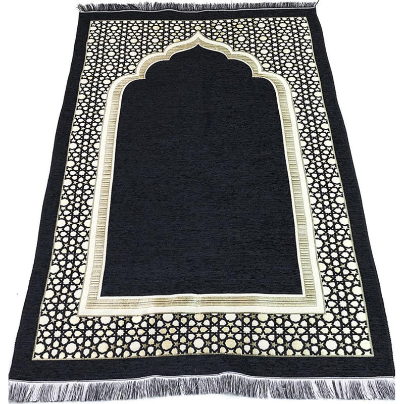 Chenille Embroidered Selcuk Star Islamic Prayer Mat - 4 Different Colors