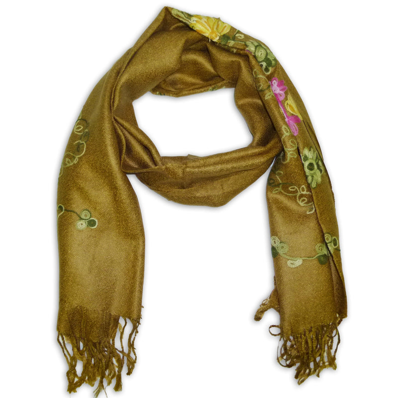 Women's Pashmina Embroidery Scarf Wrap Shawl with Fringes