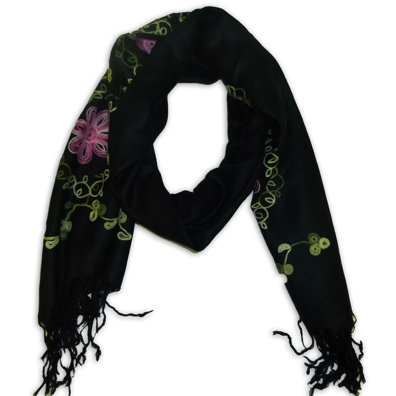 Women's Pashmina Embroidery Scarf Wrap Shawl with Fringes