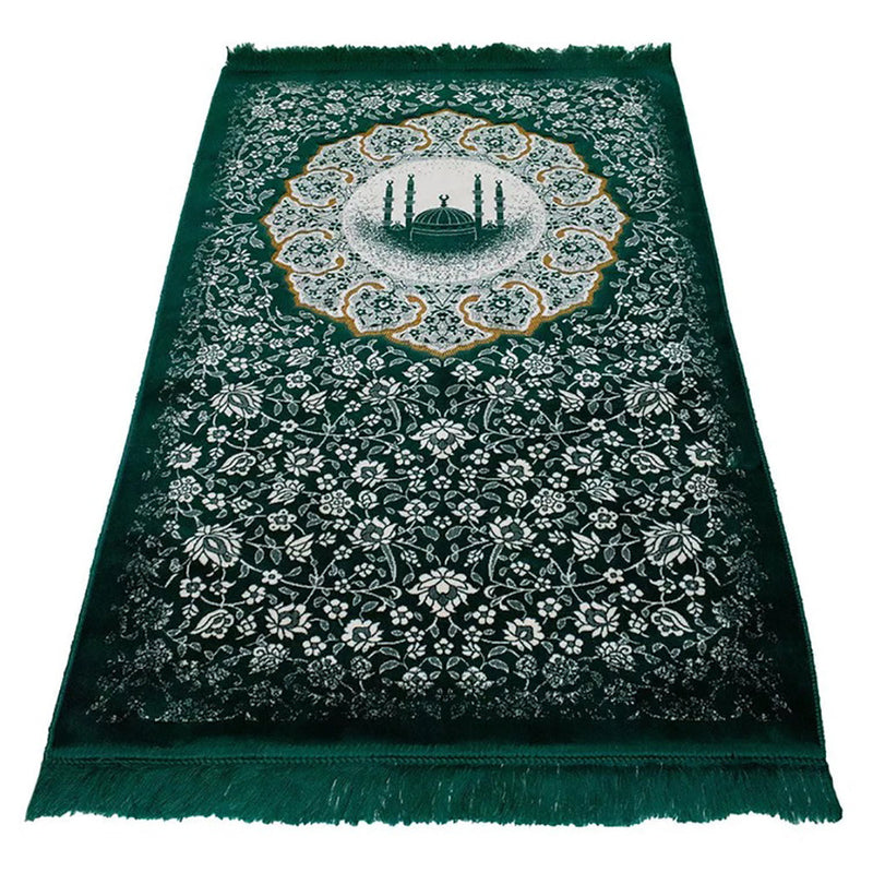 Plush Velvet Islamic Prayer Rug - Floral Mosque - 3 Different Colors