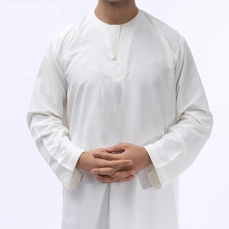 Omani/Emerati Dishdasha – Mens Omani/Emirati Style Thobe Classic - Full Length Long Sleeve Islamic Jubbah's - White