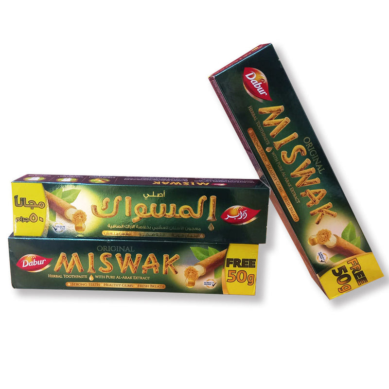 (Pack of 3) Dabur Miswak Sewak Meswak Siwak Natural Herbal Halal Islamic Toothpaste (Net Weight: 120g + 50g Free)