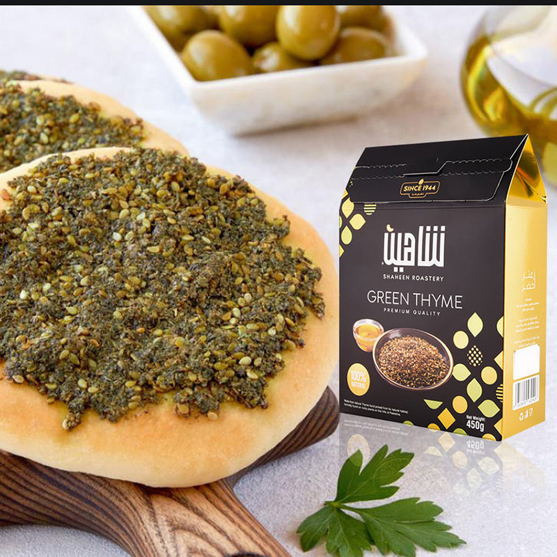 Shaheen Green Thyme, Traditional Middle Eastern Zataar  - Fresh Zesty Zatar Mix of Thyme, Sumac, Sesame Seed, 15.87oz - زعتر أخضر