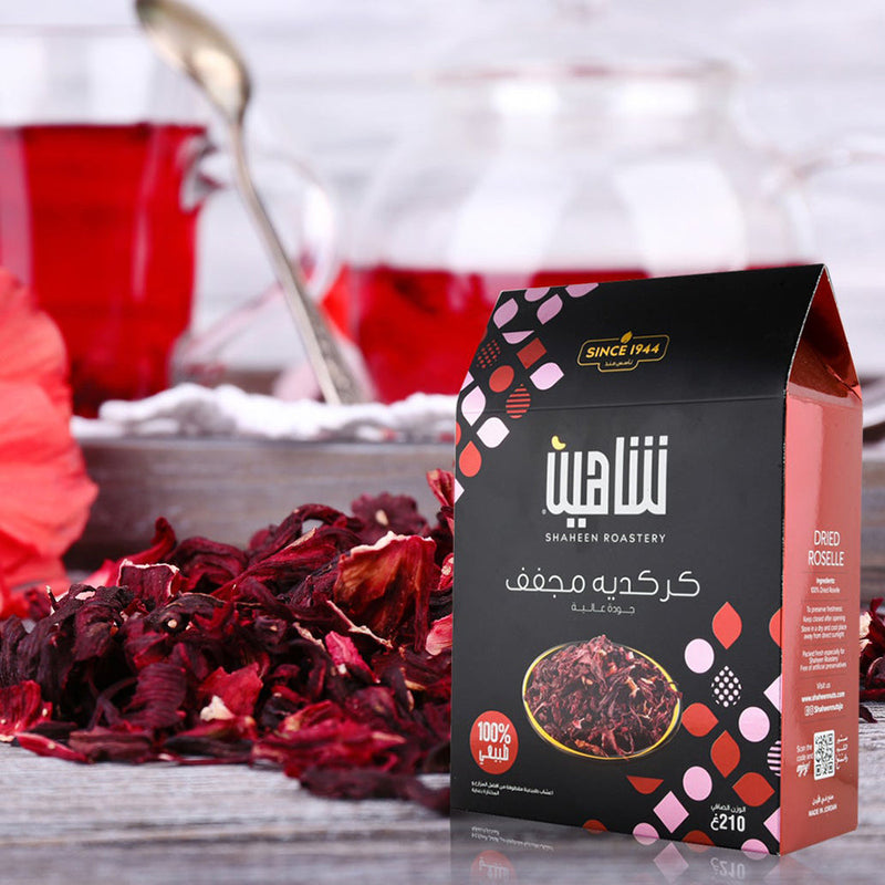 Shaheen Dried Roselle, Natural Hibiscus Full Flower Cut & Sifted, 7.4oz - كركديه مجفف