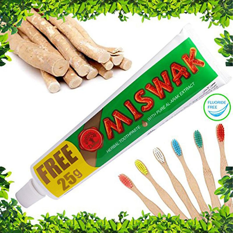 (Pack of 3) Dabur Miswak Sewak Meswak Siwak Natural Herbal Halal Islamic Toothpaste (Net Weight: 50g + 25g Free)