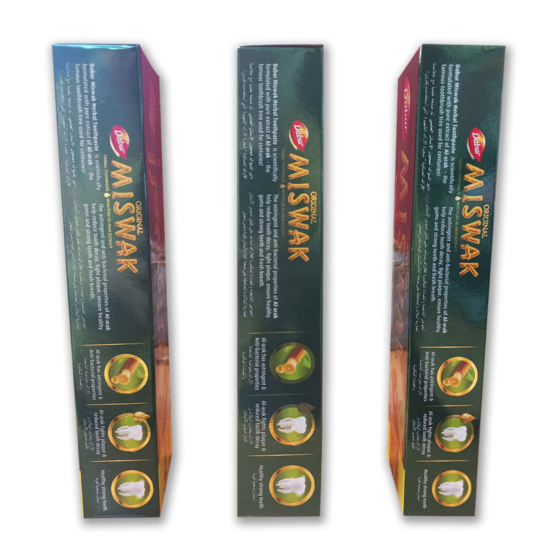 (Pack of 3) Dabur Miswak Sewak Meswak Siwak Natural Herbal Halal Islamic Toothpaste (Net Weight: 120g + 50g Free)