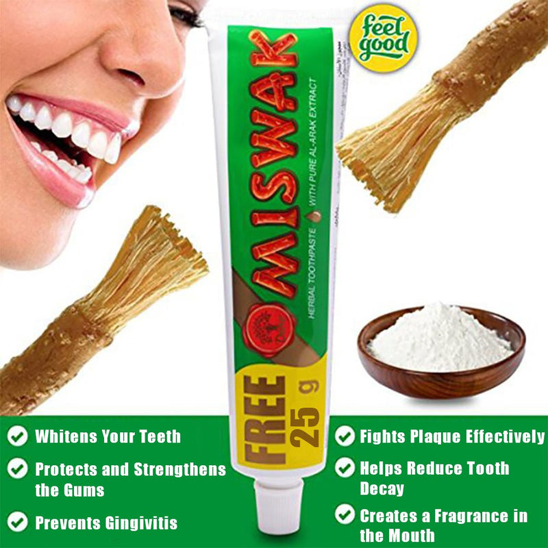 (Pack of 3) Dabur Miswak Sewak Meswak Siwak Natural Herbal Halal Islamic Toothpaste (Net Weight: 50g + 25g Free)