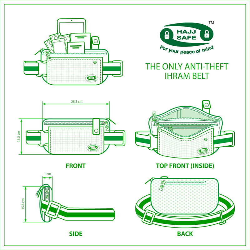 Hajj & Umrah Anti-Theft Waist Bag and Ihram Belt (Medium)