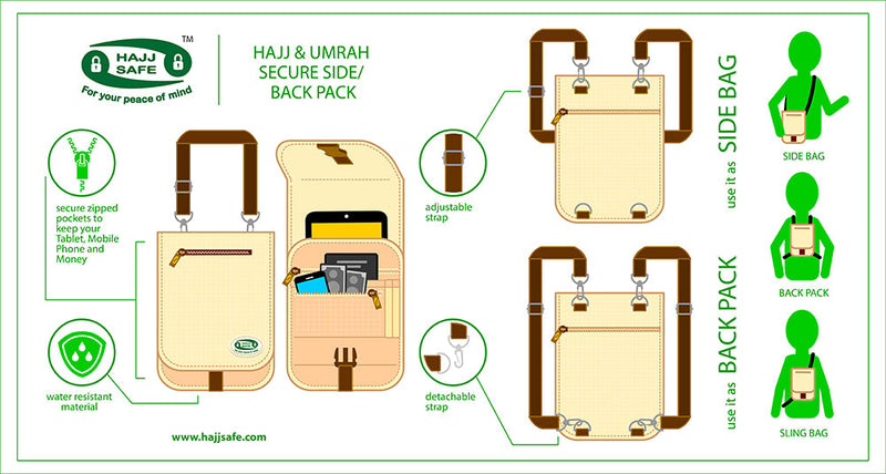 Hajj & Umrah Secure Side Bag and Back Pack